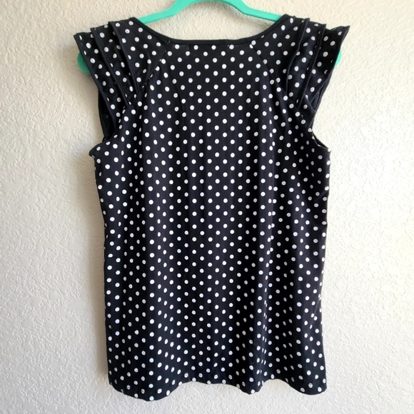 French Connection cap sleeve stretchy black & white polka dots, size medium top - Picture 2 of 9